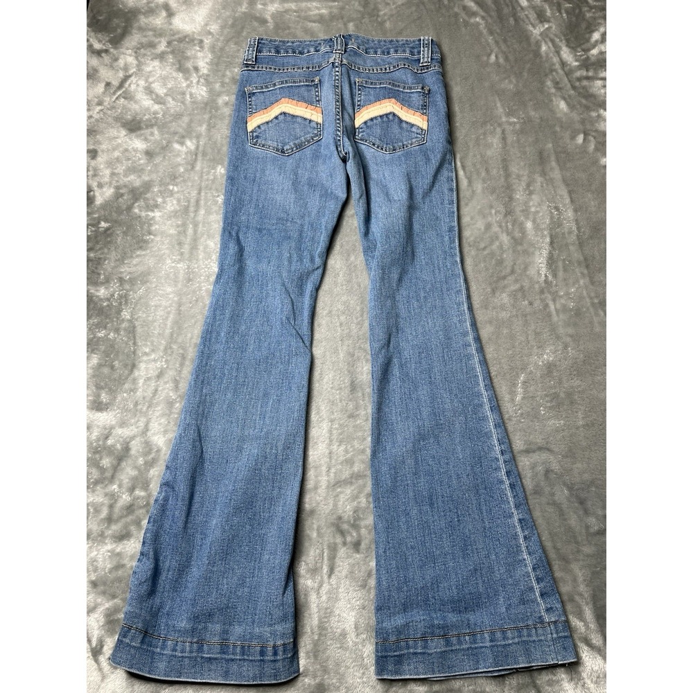 Free People Jeans Women Size 26x29 Retro Le Disco Boho Rainbow Pocket Flare - Picture 2 of 10